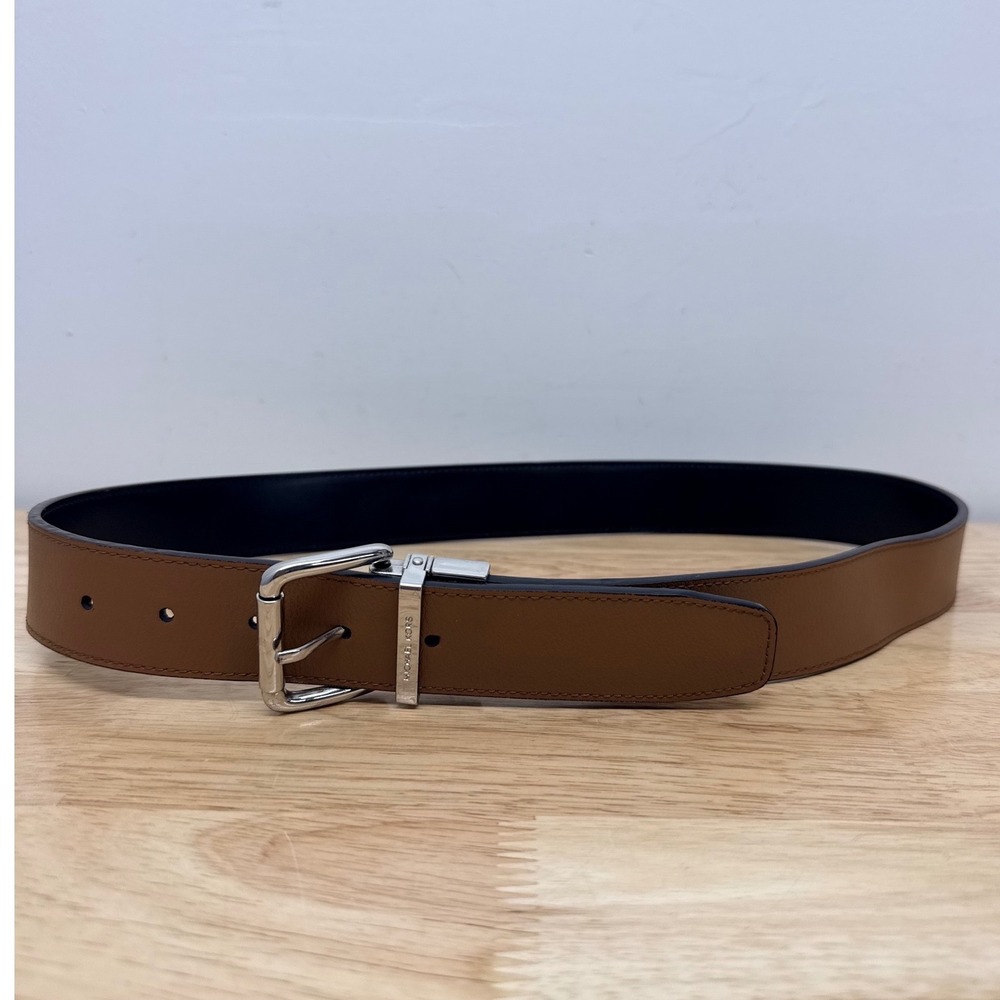 Michael Kors Mens Reversible Belt Black Tan Silver Buckle Size 34 85cm #49